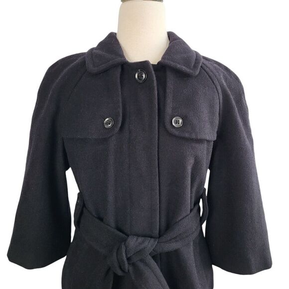 Gap Wool Blend Peacoat Women's M Black Belted 3/4 Sleeve Sailor Retro Button - Picture 2 of 16
